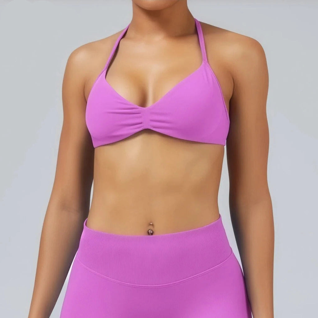 Impacts Strappy Bra Gym Top High Support with Pads Bra Women Seamless Halter Sports Bras Scrunch Workout Yoga Underwear